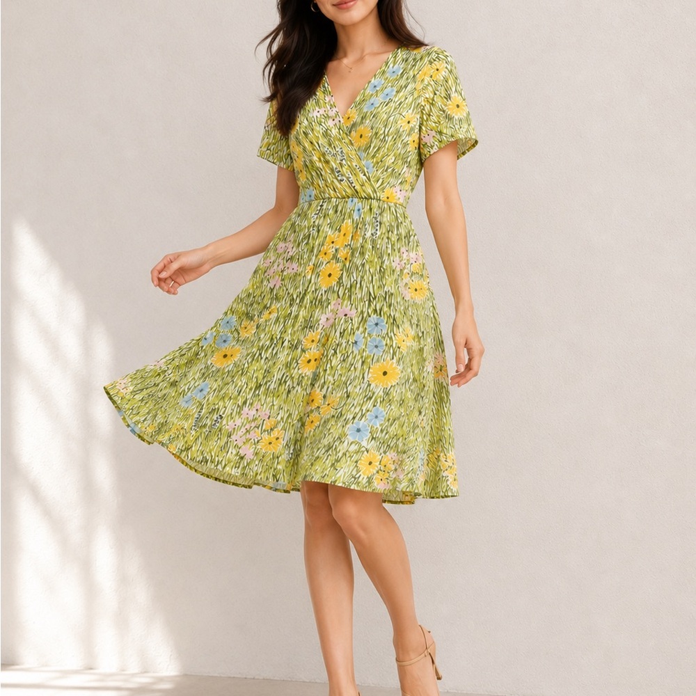 LuLaRoe Chantale Green Floral Wrap Midi Dress S